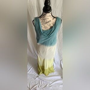 Elegant Newport News Tye dyed Cowl Neck A-Line Maxi Dress. Scoop back. Size:12